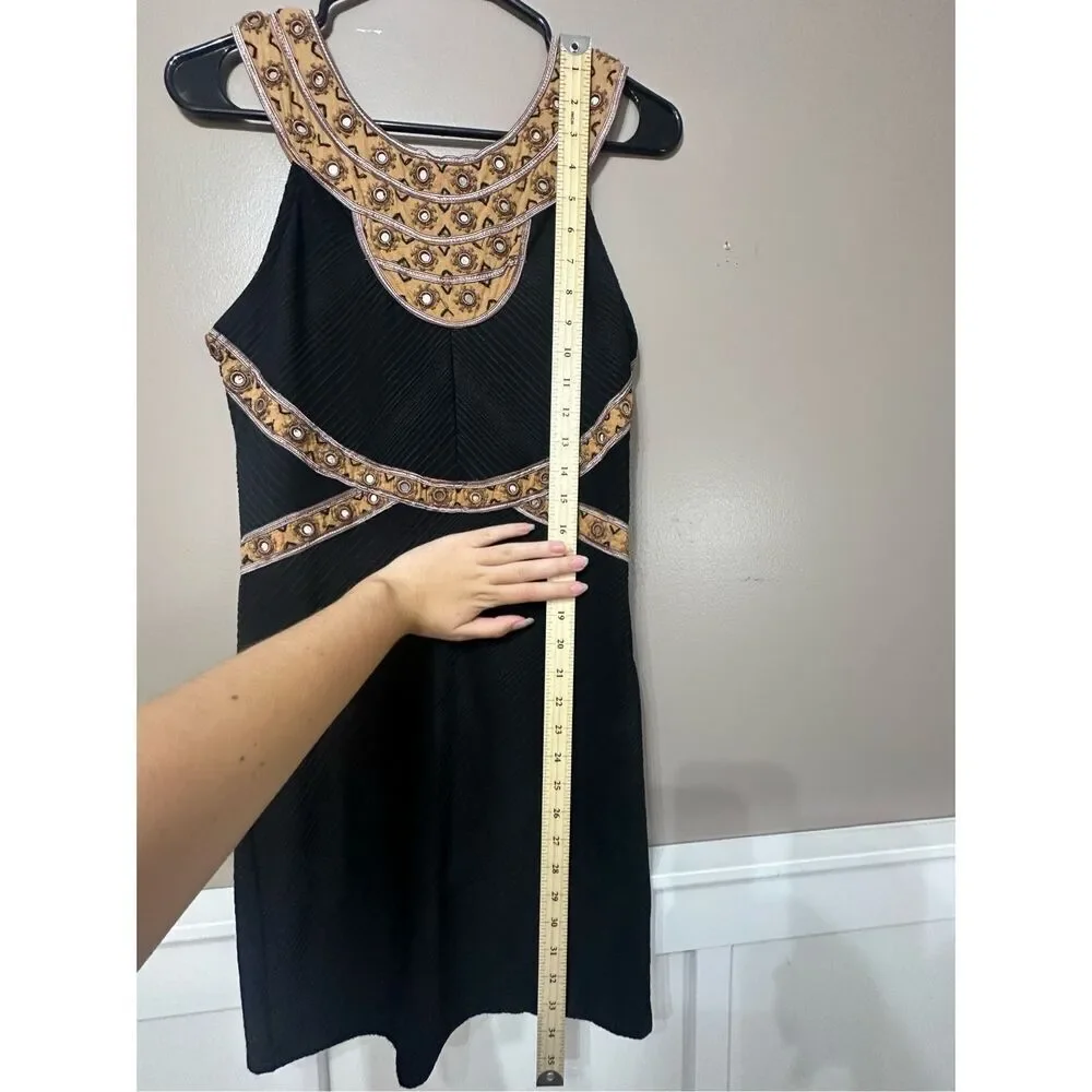 Free People Egyptian Nefertiti Embellished Black Mini Dress Women's Small